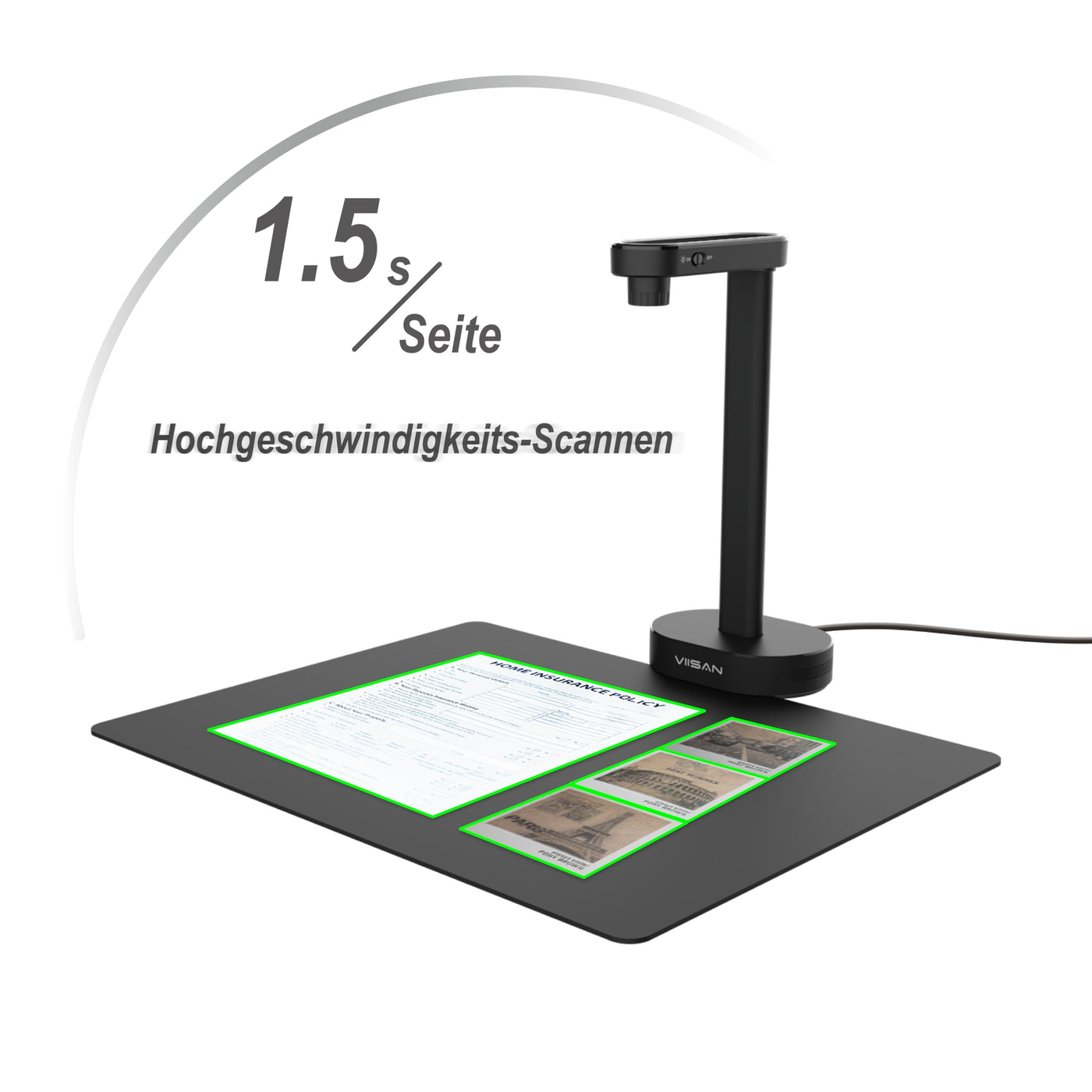 VIISAN Dokumentenscanner, 16MP USB tragbar, Aufnahmegröße A4, Deskewing, Scannen von mehrseitigen Dokumenten, OCR & TTS Tech, funktioniert mit Windows & MacOS