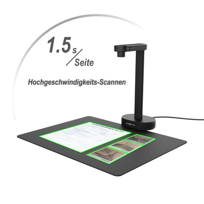 VIISAN Dokumentenscanner, 16MP USB tragbar, Aufnahmegröße A4, Deskewing, Scannen von mehrseitigen Dokumenten, OCR & TTS Tech, funktioniert mit Windows & MacOS