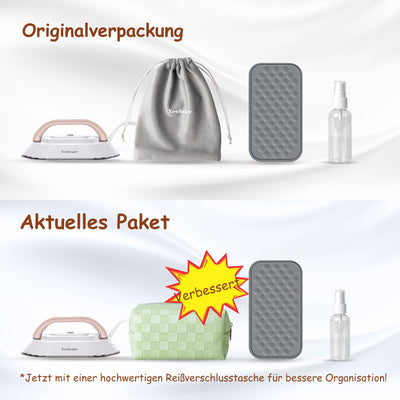 Newbealer Mini Reisebügeleisen mit umschaltbarer Spannung-220V/120V, Kompaktes Bügeleisen für Kleidung (kein Dampf), Keramikfläche, 150 °C Heißpress mit Sprühflasche, Beutel und Silikonständer