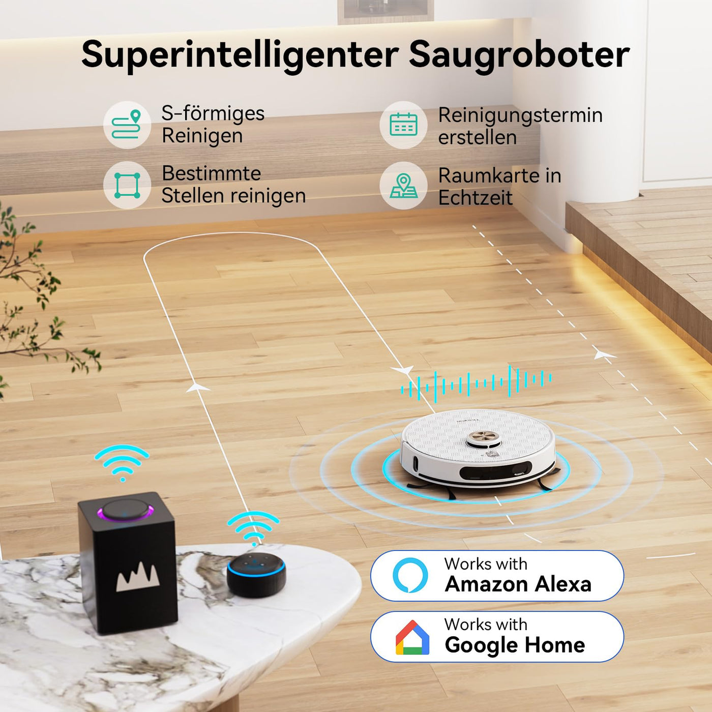 Tesvor S8Pro Saugroboter mit Wischfunktion -6000Pa Staubsauger Roboter 3in1 Roboterstaubsauger+LiDAR-Navigation+240 Min Laufzeit,APP/Alexa Steuerung,ideal für Haustierhaare,Teppiche,Hartböden.