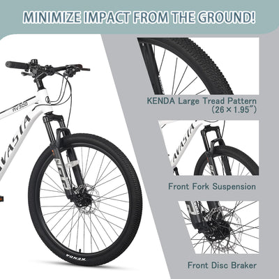 AVASTA AV300 26 Zoll Mountainbike MTB Pendlerrad Leichter Aluminiumrahmen 21 Gang Schaltung Vorderradfederung Scheibenbremsen vorne und hinten, weiß