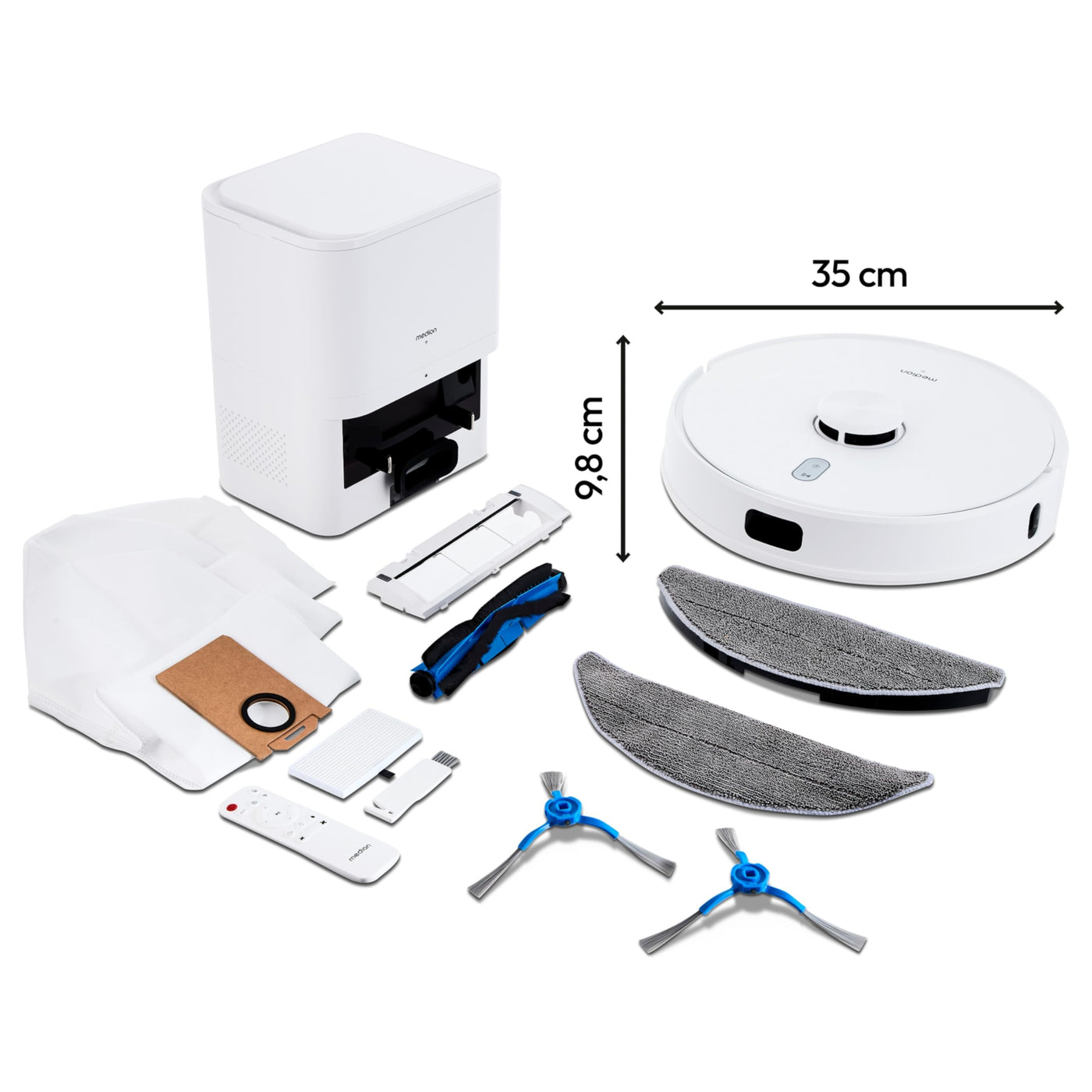 MEDION Saugroboter mit Absaugstation, Lasernavigation und Wischfunktion X41 SW+ (Starke 8000Pa Saugkraft, 2in1 Roboterstaubsauger, präzise Kartenerstellung, Go & No Go Bereiche, mehrere Etagen)