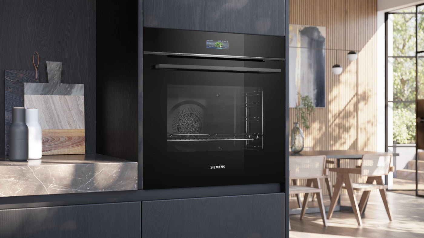 Siemens HB774G1B1, iQ700 Smarter Einbau-Backofen, 60 x 60 cm, Made in Germany, Schwarz, activeClean Pyrolyse & humidClean Hydrolyse, Air Fry, Automatikprogramme, Farbiger Touchscreen