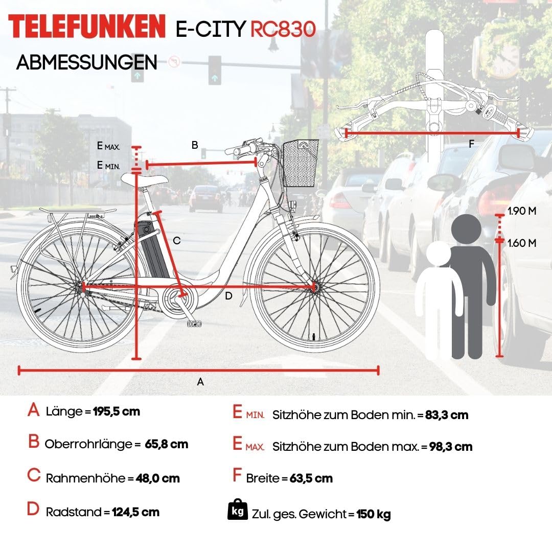 TELEFUNKEN E-Bike Damen 28 Zoll Elektrofahrrad - 3-Gang Nabenschaltung mit Rücktritt, Pedelec Citybike Alu mit Fahrradkorb, Frontmotor 250W /10,4Ah / 36V Sitzrohrakku, RC830 Multitalent