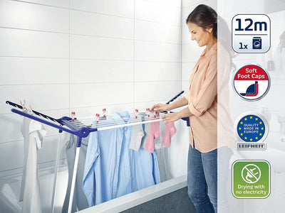 Leifheit Standtrockner Pegasus 120 Solid Compact, standfester Badewannentrockner mit Flügeln, platzsparendes Trocknen in der Badewanne, sehr kleiner Flügelwäschetrockner für Single Haushalte