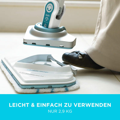 BLACK+DECKER 1600W Dampfreiniger Steam Mop Deluxe (selbststehender Dampf Mop für versiegelte Hartböden, Bodenreinigung mit waschbarem Microfaser-Pad, 180° drehbarer, herausnehmbarer Fuß) FSM1630-QS