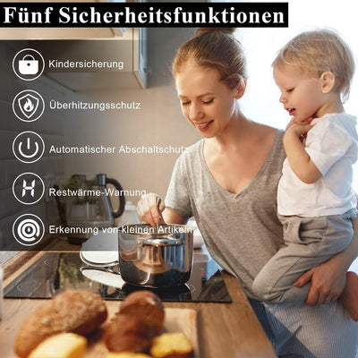Induktionskochfeld mit Stecker 4 Zonen Einbau Kochfeld Induktion 60cm Induktionsplatte, 3500W, Touch-Bedienung, 9 Leistungsstufen, Kindersicherung, Timer