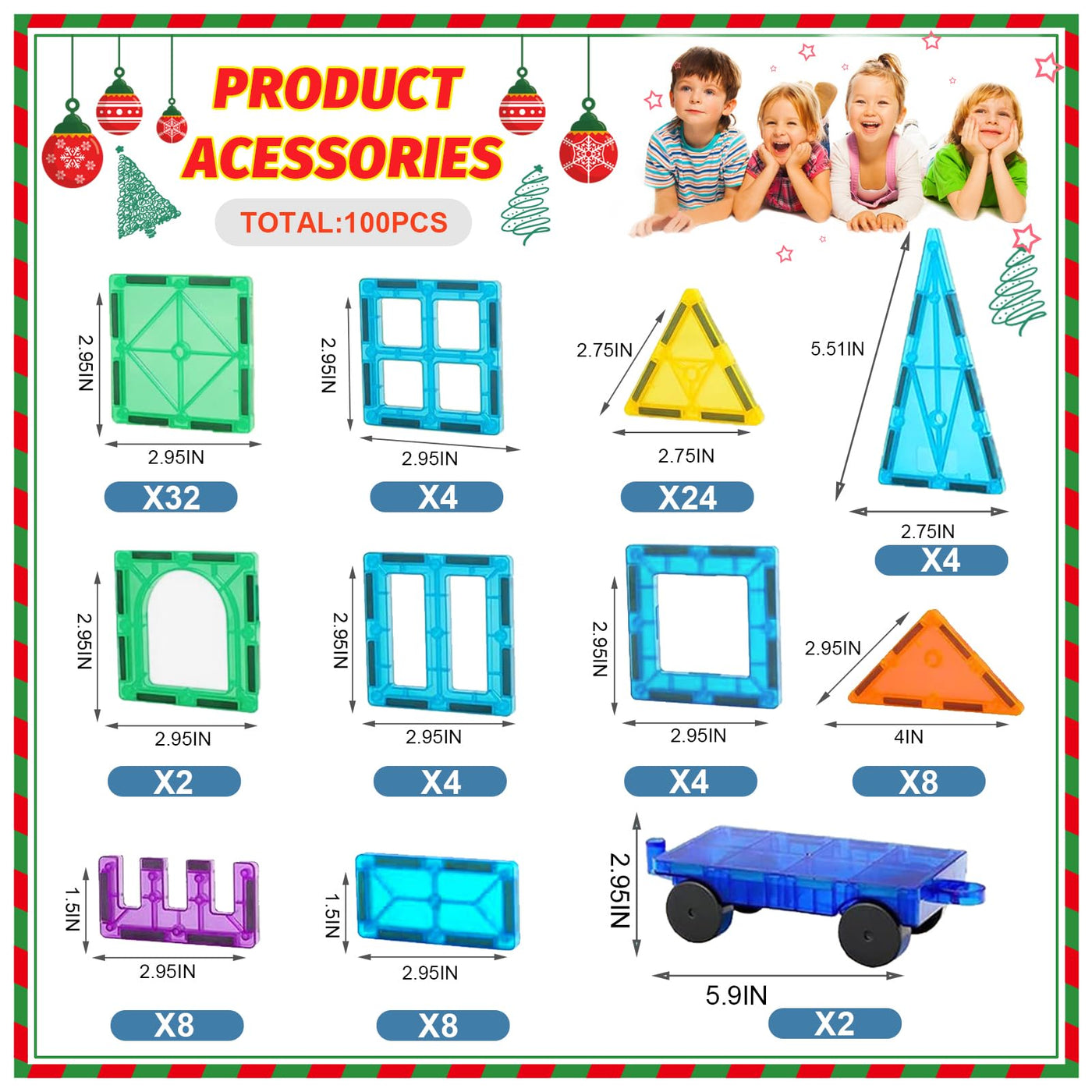 100PCS Magnetische Bausteine mit 2 Autos Magnetbausteine Kinder Magnetspiel Montessori Magnet Bausteine Magnetic Tiles Building Blocks Weihnachts Magnete Geschenk Spielzeug ab 3 4 5 6 7+ Junge Mädchen