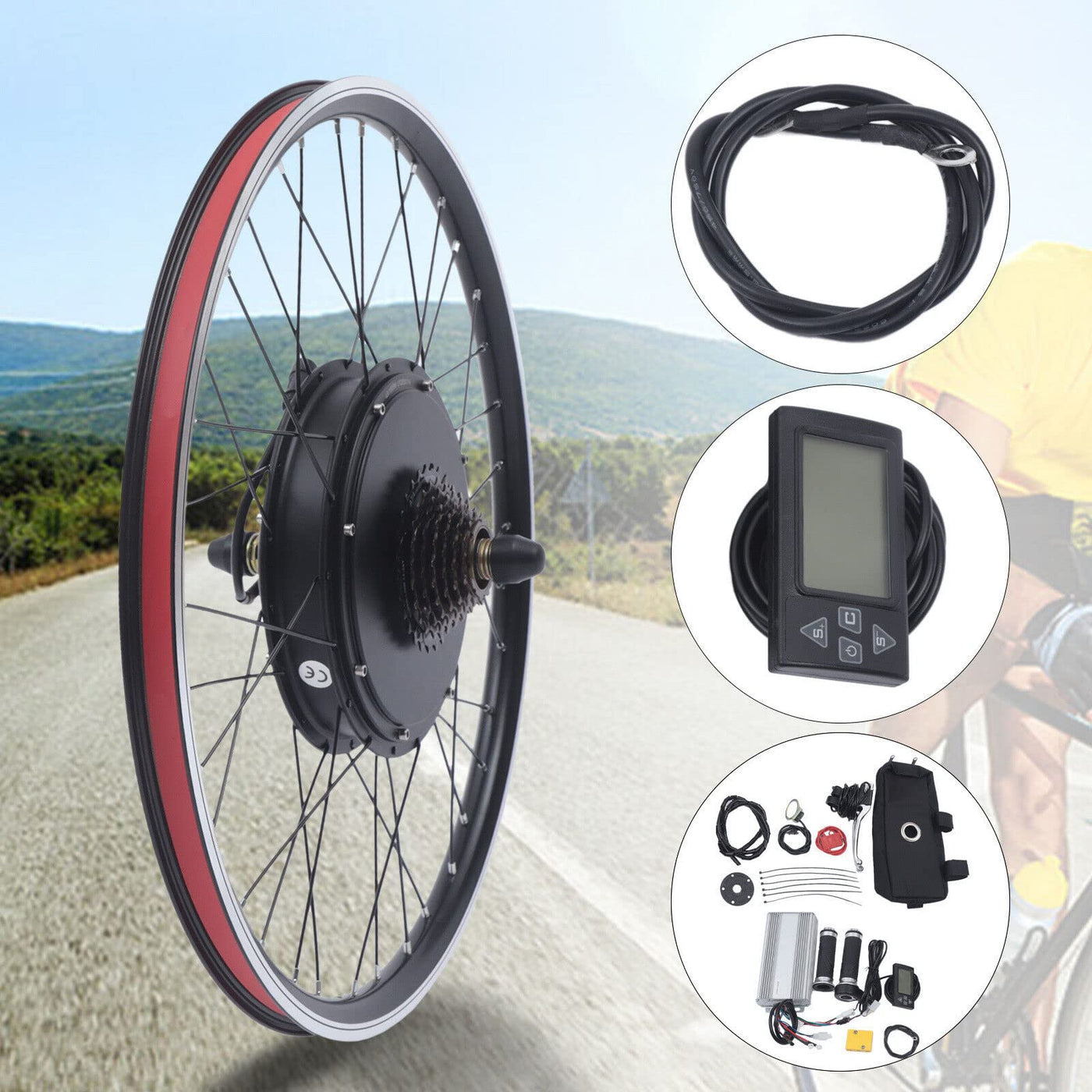 SHZICMY 26 Zoll Elektro-Fahrrad Kit mit LCD 1500W Elektrofahrrad Umbausatz Hinterrad Motor E-Bike Conversion Kit 48V