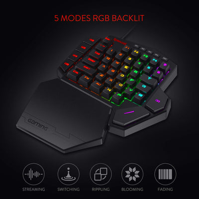 Redragon K585 DITI Einhand RGB Mechanische Gaming-Tastatur, Rote Schalter, Typ-C Professionelle Gaming-Tastatur mit 7 Integrierten Makrotasten, Abnehmbare Handgelenkstütze, 42 Tasten
