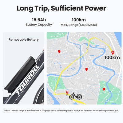 Touroll J1 ST 27,5 Zoll Trekking E-Bike Herren Damen, Elektrofahrrad mit 36V 15.6Ah Batterie für Lange Reichweite bis 100KM, 250W Heckmotor, Doppelscheibenbremse, 7-Gang Getriebe City E Bike