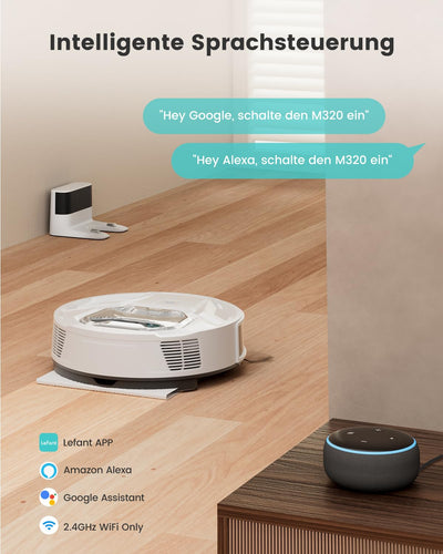 LEFANT M320 Saugroboter, 6.000Pa Staubsauger Roboter mit Präzise-Entfernungs-Navigation, Sichtbar 800ML Staubbehälter, 210Mins, WLAN/App, Ideal für Tierhaare, Teppiche