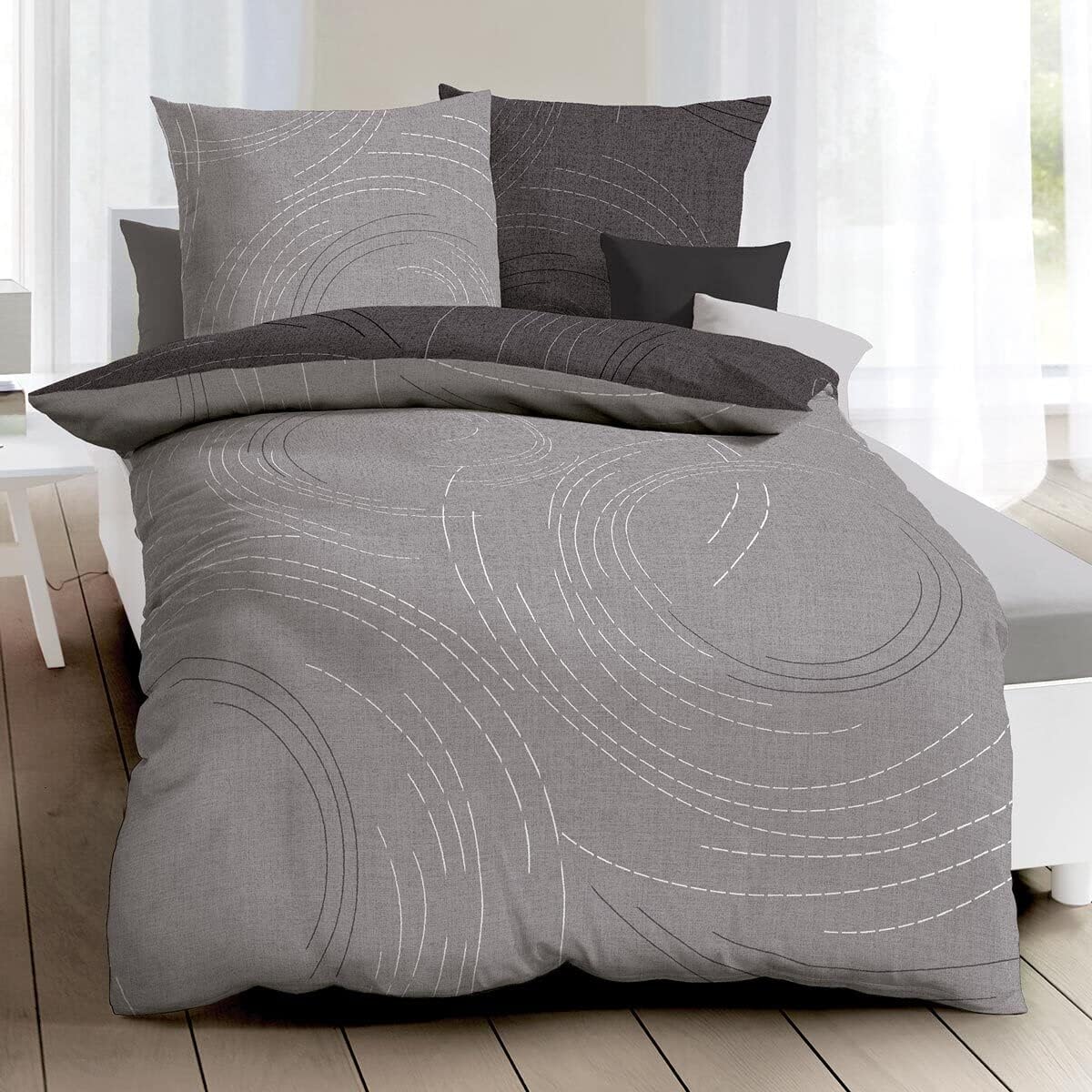 Kaeppel Mako-Satin Bettwäsche Jaro Zinn, 1 Bettbezug 135 x 200 cm + 1 Kissenbezug 80 x 80 cm