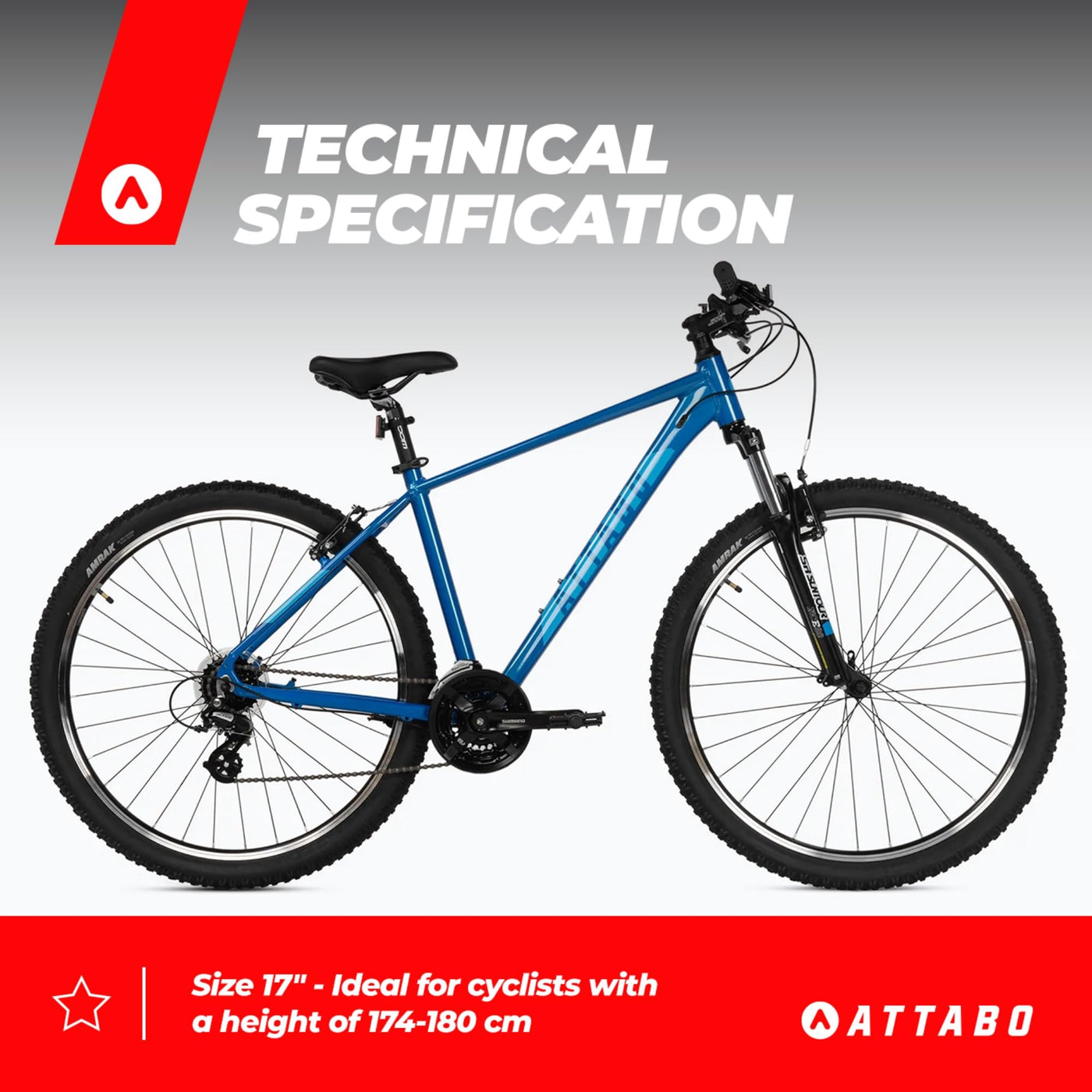 ATTABO Alpe 1.0 Herren Mountainbike 17″ Aluminiumrahmen – SR Suntour XCE 28 Federgabel 100 mm, Shimano 21‑Gang, V‑Brake, ergonomischer Lenker, Verstellbarer Sattel, Blau, 29
