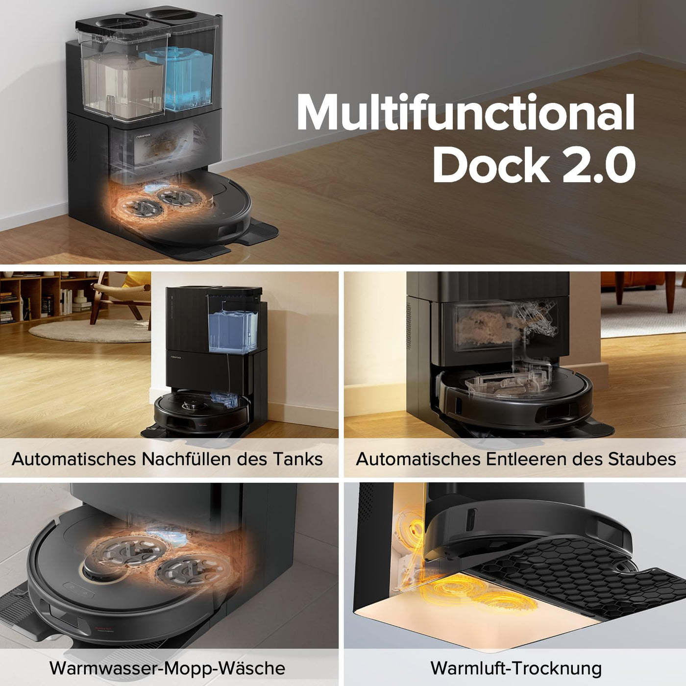 roborock Qrevo Pro Set Saugroboter mit Wischfunktion&Hebarem Wischmopp, 7000Pa, FlexiArm Design™ Kantenreinigung, 60 °C Heißwasser-Moppwäsche, zusätzlich 2 Wischmops, Roboterstaubsauger-Set(Schwarz)