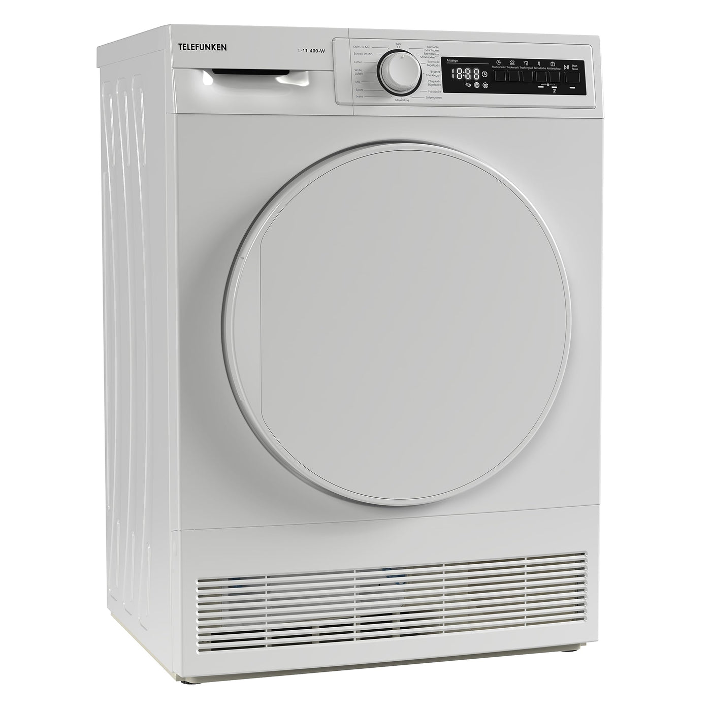 Telefunken T-11-400-W Kondenstrockner / 7kg Trockner mit 15 Programmen, Startzeitvorwahl, Knitterschutz & reversierenden Trommelbewegungen, weiß