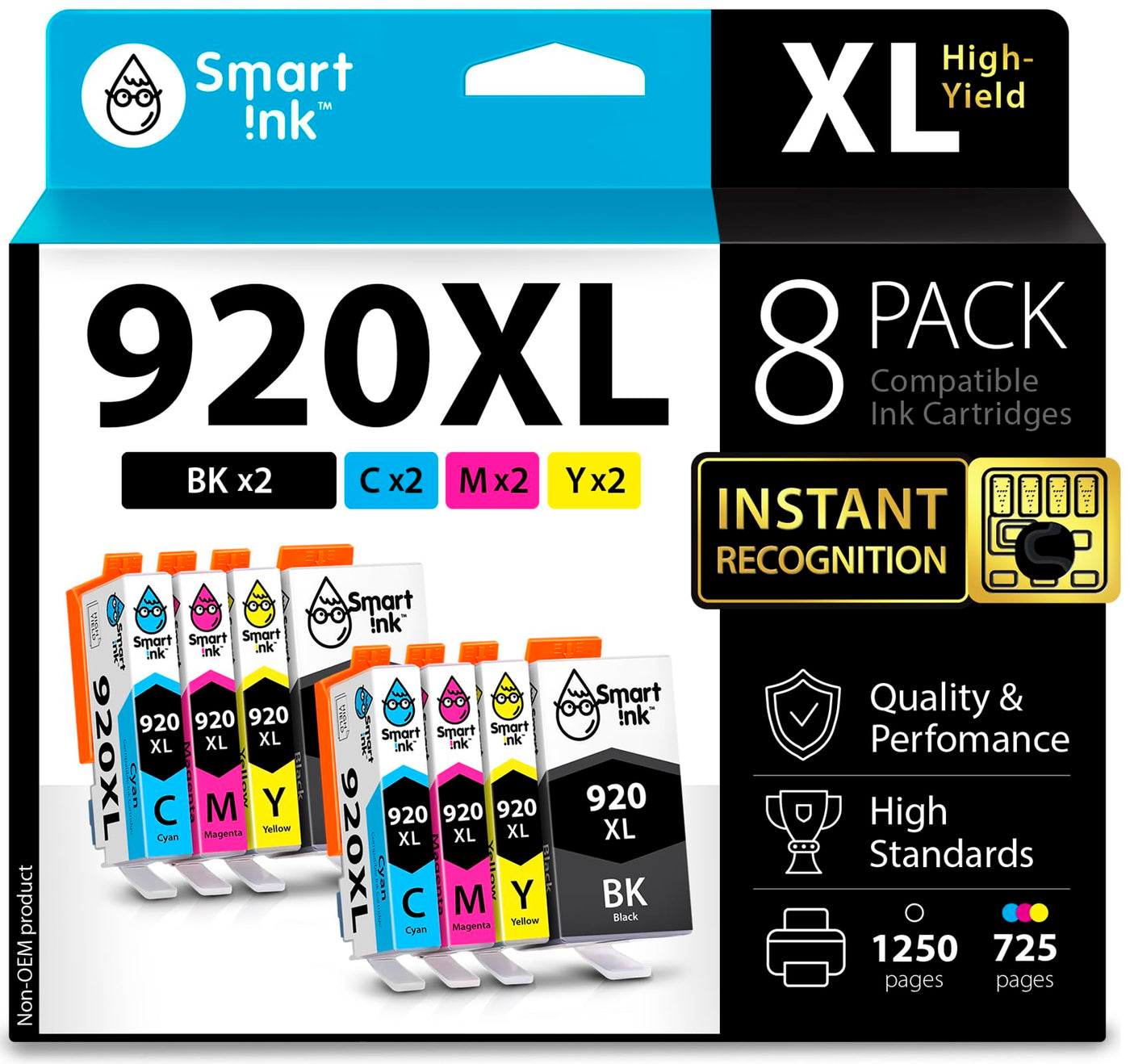 Smart Ink Kompatible Druckerpatronen als Ersatz für HP 920 XL 920XL 8 Multipack (2 Schwarz 2 Cyan 2 Magenta 2 Gelb) kompatibel mit HP Officejet 6000 6500 6500A 7000 7500A Drucker