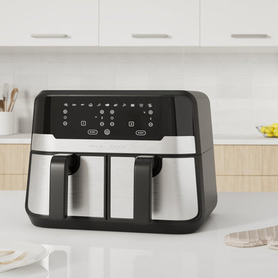 ProfiCook® Doppel-Heißluftfritteuse | 9 Liter | XXL Heißluftfritteuse Doppelkammer | Frittieren mit heißer Luft ohne zusätzliches Öl | 9 Programme | Air Fryer |Touchscreen | 2400 Watt | PC-FR 1242 H