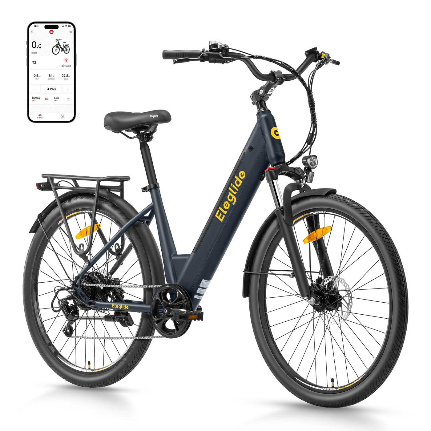 Eleglide T2 E Bike, 27,5" Trekkingrad E-Bike Herren Damen mit Hydraulische Scheibenbremsen, 36V 13Ah Akku,100km Reichweite, Elektrofahrrad mit 7-Gang-Getriebe, Pedelec Citybike EBike für Erwachsene