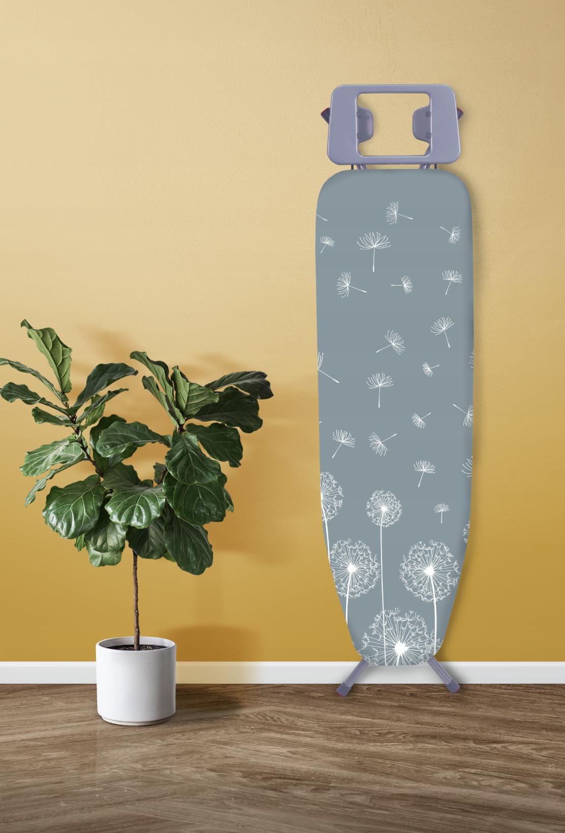 Klappbares Bügelbrett, 114x34cm Dampfbügelbrett mit Metallnetz, Bügeltisch mit 5mm Schaumstoffunterlage und Bügeleisenablage, Bügelbrett mit Antirutschfüßen + Bügeleisenreinigungsstick