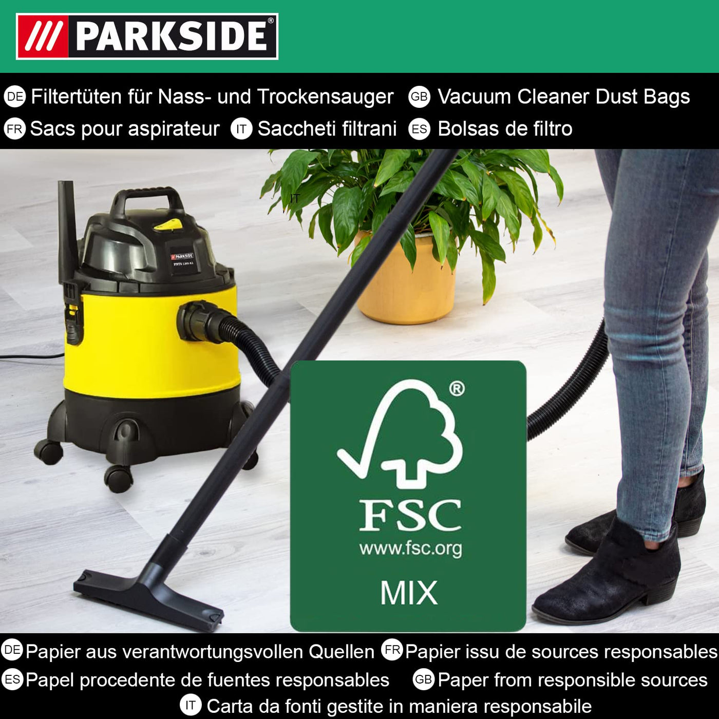 10 Original Parkside Lidl Staubsaugerbeutel für Nass-Trocken-Sauger PWD 25, 30, PNTS 23, 30, 1400, 1500 A1, A2, B1, C1, D1, B2, B3, E2, C4, D5, F2, H4