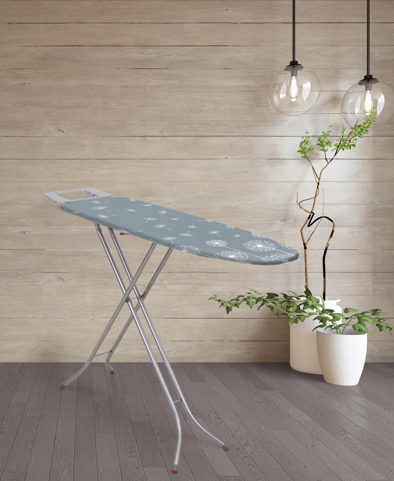 Klappbares Bügelbrett, 114x34cm Dampfbügelbrett mit Metallnetz, Bügeltisch mit 5mm Schaumstoffunterlage und Bügeleisenablage, Bügelbrett mit Antirutschfüßen + Bügeleisenreinigungsstick