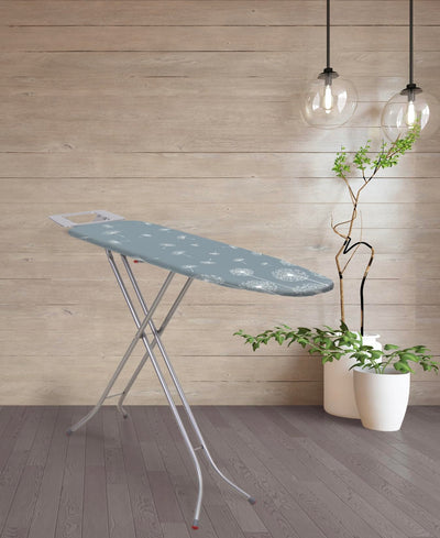 Klappbares Bügelbrett, 114x34cm Dampfbügelbrett mit Metallnetz, Bügeltisch mit 5mm Schaumstoffunterlage und Bügeleisenablage, Bügelbrett mit Antirutschfüßen + Bügeleisenreinigungsstick