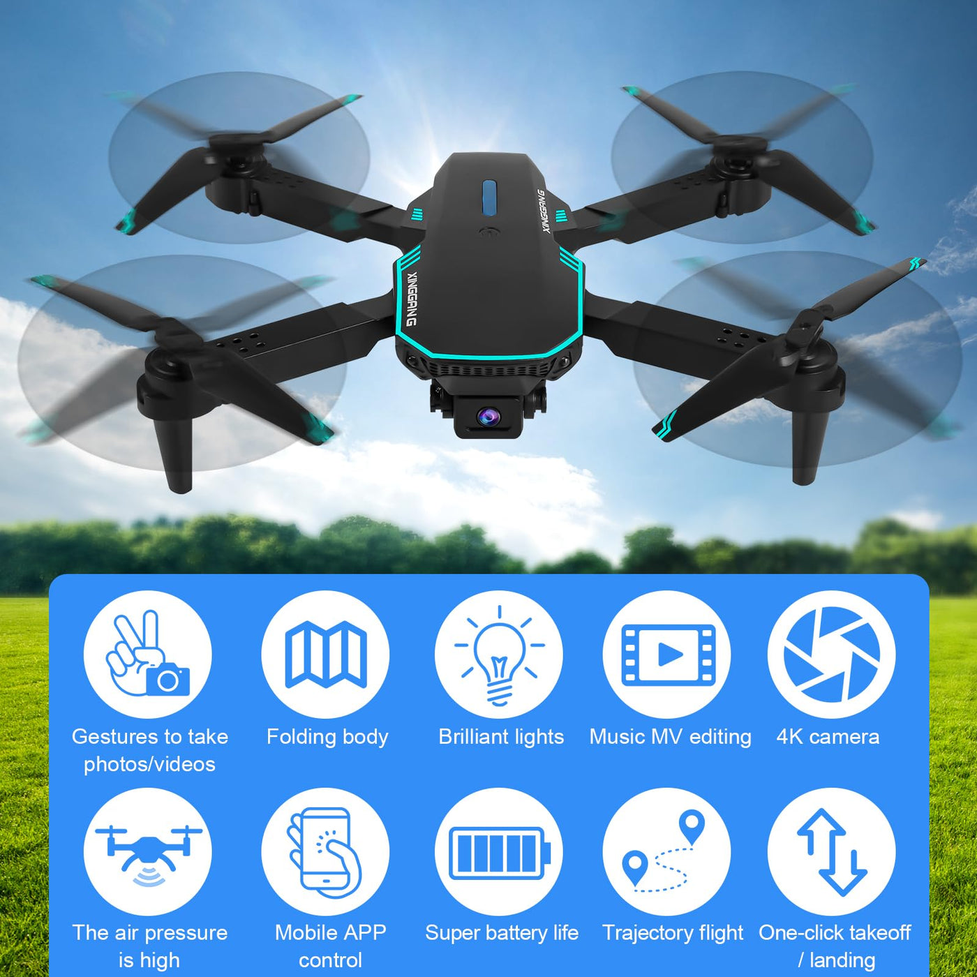 Drohne mit Kamera 720P HD für Kinder, WiFi FPV Drone für Anfänger, RC Quadcopter mit 2 Akku, Schwerkraft Sensor, 3D Flip Mode, Ein-Tasten-Start/Landung, Höhenhaltemodus, Headless Mode