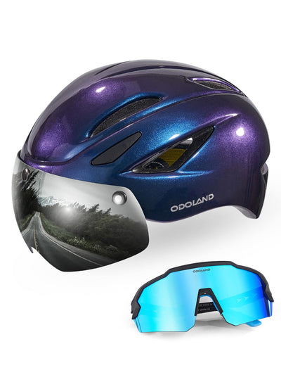 Odoland Fahrradhelm mit Magnetische Visier und Sportbrille, Abnehmbarer Schutzbrille Fahrradhelm, Cityhelm Urban Rennradhelm für Erwachsenen Herren Damen