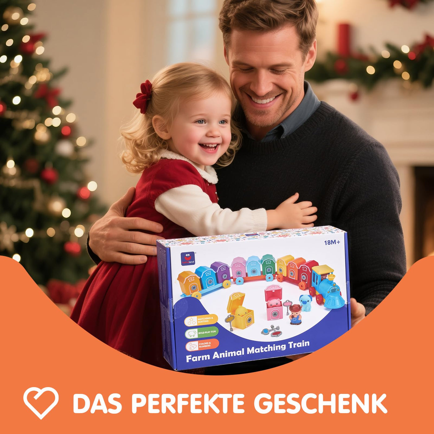 hahaland Zug Spielzeug mit Bauernhoftiere & Schlüssel,Montessori Spielzeug 2 Jahre zum Zählen,Sortierspiel,Zuordnen,Motorikspielzeug mit Fingerpuppen, Kinderspielzeug ab 2 3 4 5 Jahre Geschenk