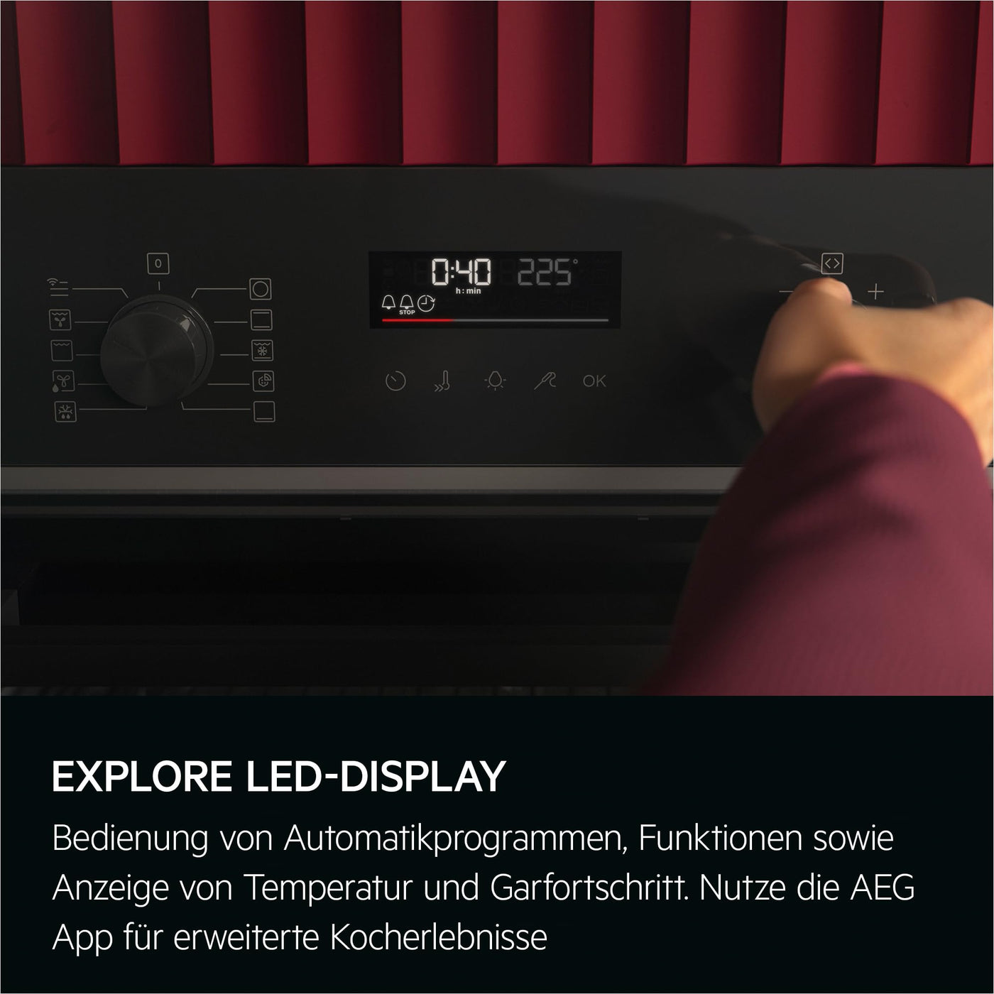 AEG Wifi Einbaubackofen – Serie 6 LED-Touchdisplay – Made in Germany – Pyrolyse Selbstreinigung – Kerntemperatursensor: Für Punktgenaues Garen – AirFry – 45 Automatikprogramme – Schwarz – TS6PB50WAB