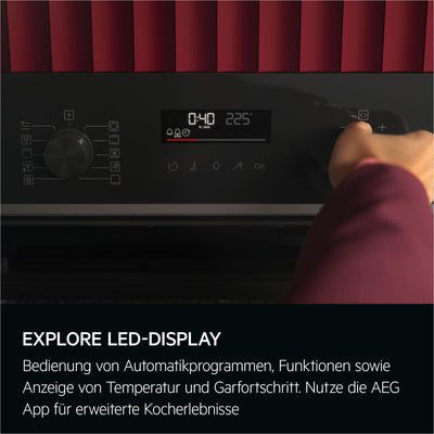 AEG Wifi Einbaubackofen – Serie 6 LED-Touchdisplay – Made in Germany – Pyrolyse Selbstreinigung – Kerntemperatursensor: Für Punktgenaues Garen – AirFry – 45 Automatikprogramme – Schwarz – TS6PB50WAB
