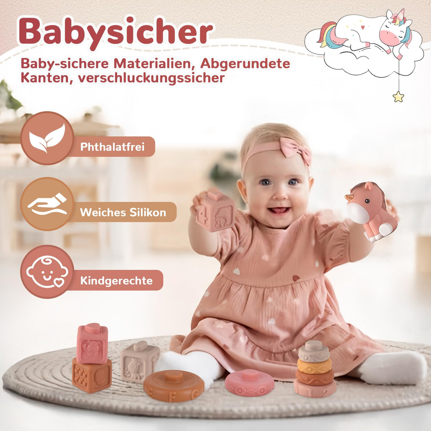 5 in 1 Baby Spielzeug 6 Monate, Montessori Spielzeug Baby, Motorikspielzeug, Stapelspielzeug Blöcken, Sensorik Spielzeug, Babyspielzeug ab 6 9 12 Monate Lernspielzeug Geschenk 1 Jahr Mädchen Junge