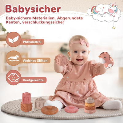 5 in 1 Baby Spielzeug 6 Monate, Montessori Spielzeug Baby, Motorikspielzeug, Stapelspielzeug Blöcken, Sensorik Spielzeug, Babyspielzeug ab 6 9 12 Monate Lernspielzeug Geschenk 1 Jahr Mädchen Junge