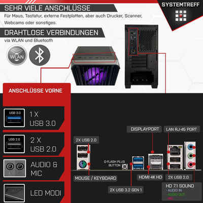 SYSTEMTREFF Basic Gaming PC AMD Ryzen 7 8700G 8x5.1GHz | AMD Radeon 780M 4K HDMI DX12 | 1TB M.2 NVMe | 32GB DDR5 RAM | WLAN Desktop Computer Rechner für Gamer, Zocker