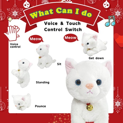 SWTOIPIG Interaktives elektronisches Plüschtier – Upgrade animierte Soundsteuerung, elektronisches Haustier, Roboter, Katze, Kätzchen, Spielzeug, Geschenke für Weihnachten (Weiß)