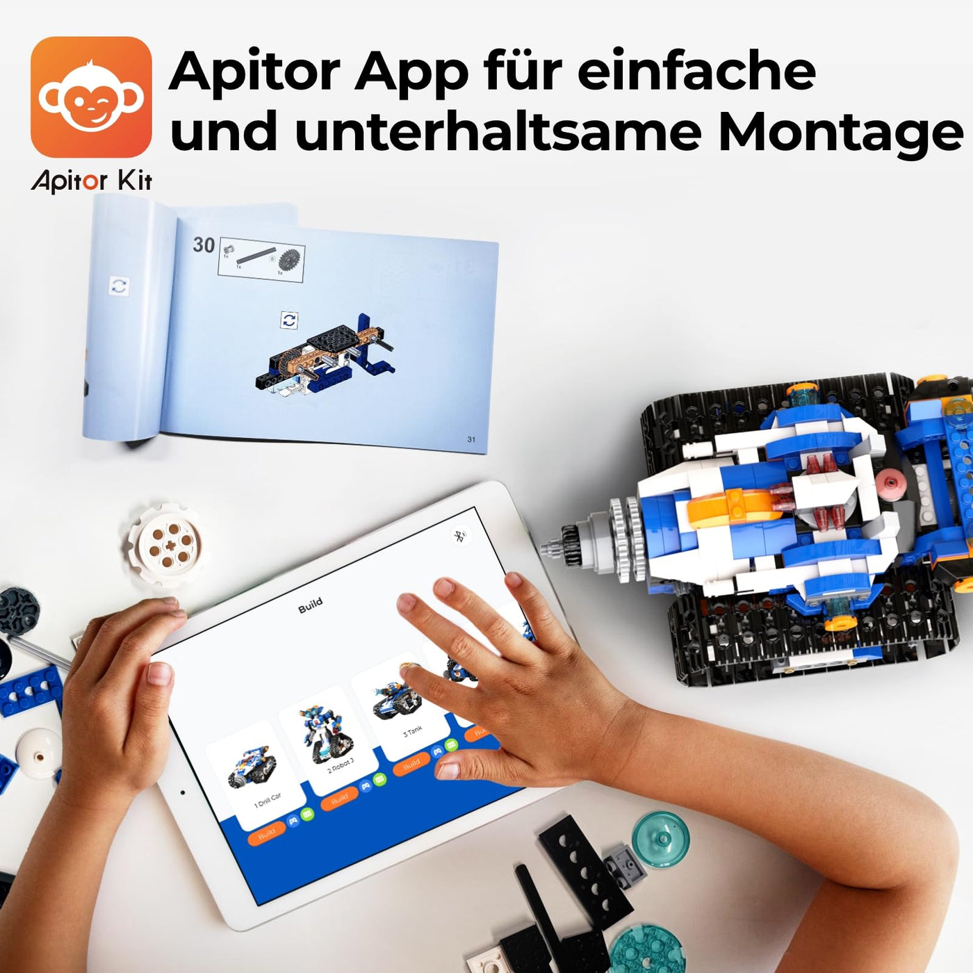 Apitor Robot J Programmierbarer Roboter für Kinder, 6-in-1 Kreativer Roboter Bausatz, App-Ferngesteuerter Kinder Spielzeug, pädagogisches Programmiergeschenk für Jungen ab 7-12 Jahren (480 Stück)