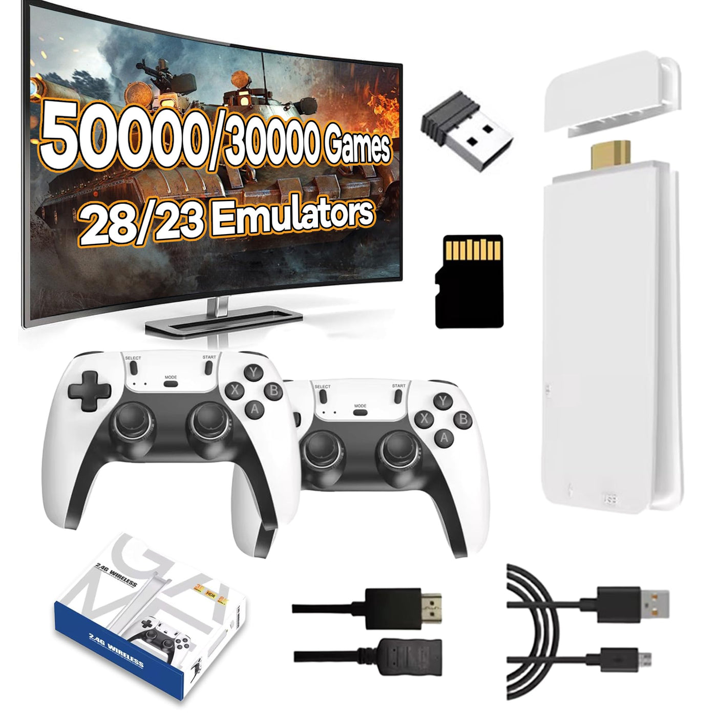XIXIMENG M15 Retro Konsole Game Stick 50000+ Spielen 28 Emulator,4K HD Retro-Spielkonsole mit Zwei kabellose Controller,Plug and Play Wireless Videospielkonsole für TV,Geschenk für Erwachsene (128G)