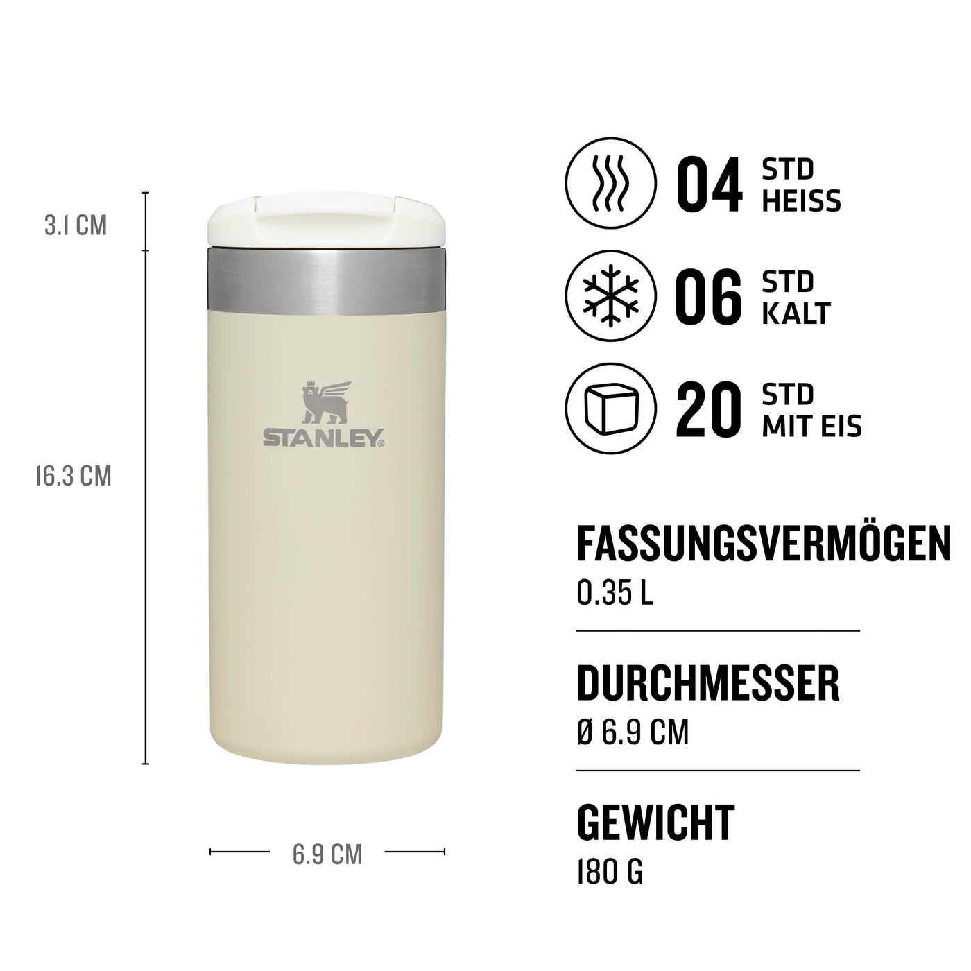 Stanley Aerolight Transit Thermobecher 0.35L - Hält 4 Stunden Heiß - Spülmaschinenfest - Kaffeebecher To Go Auslaufsicher - Kompatibel mit gängigen PKW-Getränkehalterungen - Thermosflasche - Cream