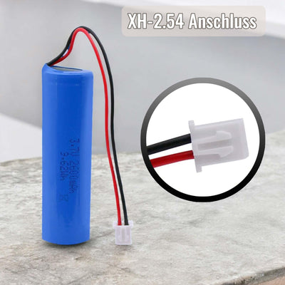 3.7V 2600-mAh wiederaufladbarer Li-Ion 18650 Akku mit XH2.54 2P-Stecker u. PCB Schutz f. RC-Auto, LED-Beleuchtung, Solar, Bluetooth-Geräte, DIY-Elektronik, Lautsprecher, Kamera, Taschenlampe, Werkzeug