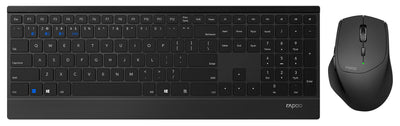 Rapoo 9500M kabelloses Tastatur-Maus Set Wireless Deskset 1600 DPI Sensor 12 Monate Batterielaufzeit flaches Aluminium Design DE-Layout QWERTZ PC & Mac - schwarz