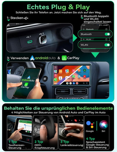 Mavlou Wireless Carplay & Android Auto Adapter, Metalldesign Mini & Stabiler 2-in-1-Dongle, Convert Wired CarPlay/Android Auto zu Wireless, für iOS 10+/Android 11+ & Autos ab 2016 (Schwarz)