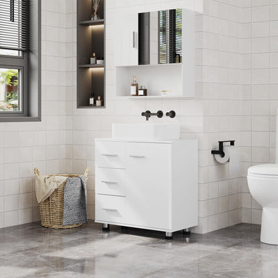 EUGAD Waschbeckenunterschrank, Badezimmerschrank mit 3 Schubladen, 2 Fächer hinter Tür, verstellbare Ablage, Badezimmer Unterschrank, Waschtischunterschrank weiß, 60x59,5x30 cm