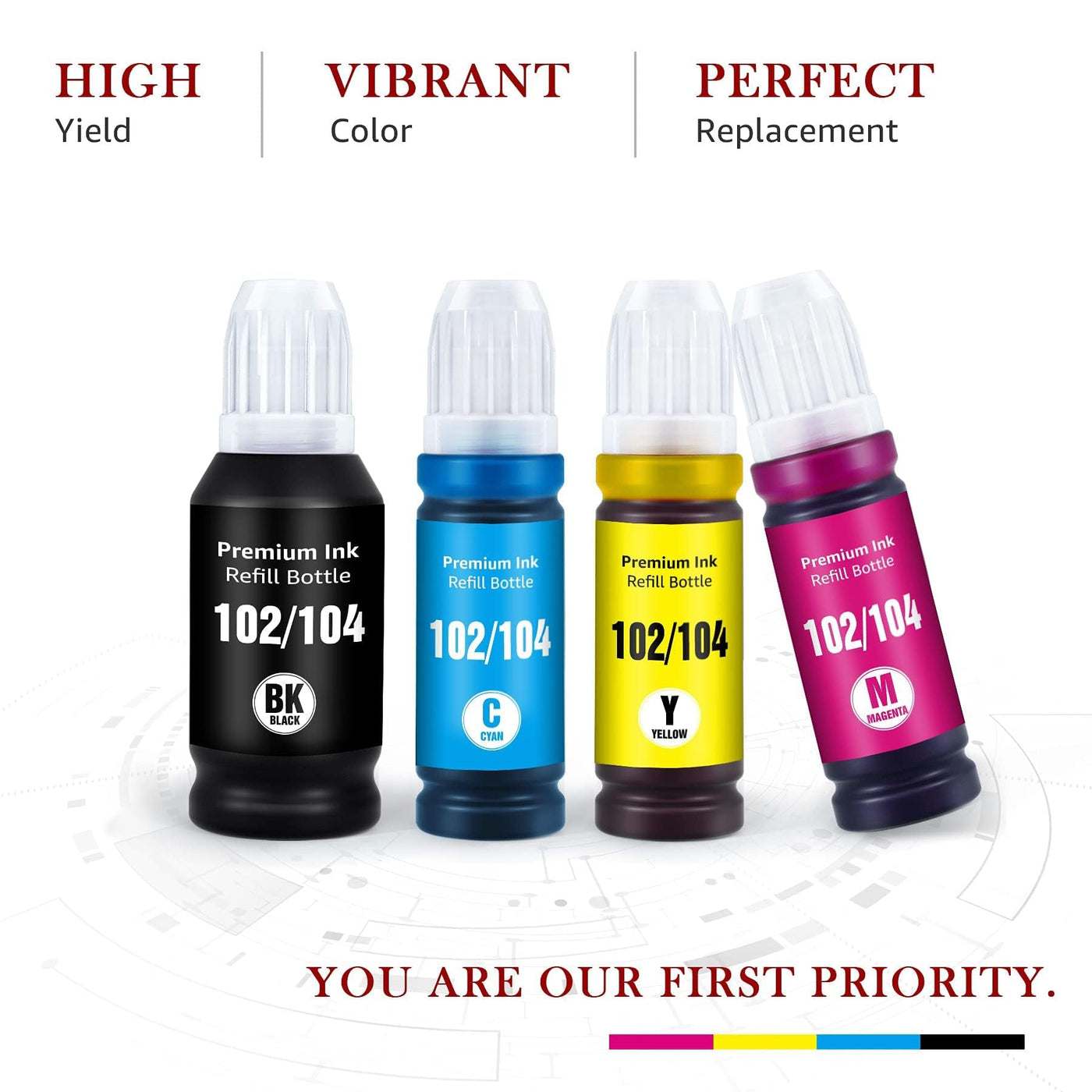Toner Kingdom 102 Tinte Multipack 104 Tinte Kompatibel für Epson 104 Ecotank 4-Colour Multipack für Epson ET-2720 ET-2710 ET-2715 ET-2820 für Epson 102 EcoTank ET-2750 ET-2850 ET-4750 ET-2856 ET-4850