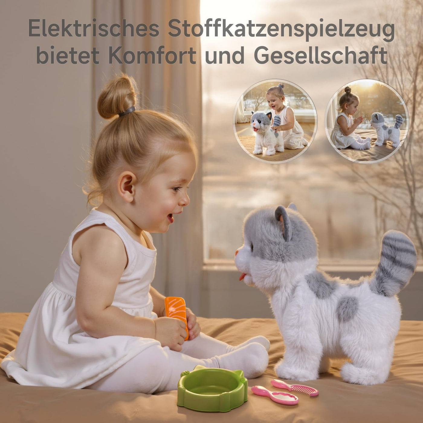 OR OR TU Katze Spielzeug Kinder Plüsch Kätzchen Elektronische Haustiere mit Ferngesteuerter, Interaktives Spielzeug Katze der Läuft und Bellt, Leckt Katze Kinder Spielzeug für Kinder Geschenk