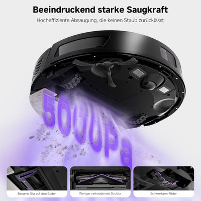 MONSGA Saugroboter mit Wischfunktion, 3.5L Staubsauger Roboter mit Absaugstation, 5000Pa Saugkraft, 180Min Laufzeit, LiDAR Navigation, Starke Saugkraft ideal für Teppich und Tierhaare, APP Steuerung