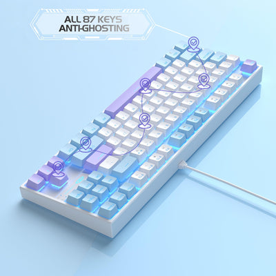 MageGee 75% Mechanische Gaming-Tastatur mit rotem Schalter, LED-Tastatur mit blauer Hintergrundbeleuchtung, kompakte TKL kabelgebundene Computertastatur für Windows Laptop PC Gamer,Weiß/Blau