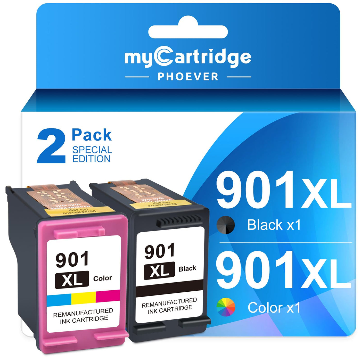MYCARTRIDGE PHOEVER 901XL Ersatz für druckerpatronen HP 901 schwarz，für HP Officejet 4500 druckerpatronen, für HP OfficeJet J4580 J4680 J4624 J4524 J4525 G510 Drucker (1 Schwarz,1Farbe)