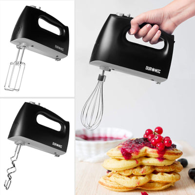 Duronic HM4 BK Handrührer, Mixer mit Rührbesen, Knethaken und Schneebesen, Handmixer mit Aufbewahrungsbox, 400W Handrührgerät, 5 Geschwindigkeitsstufen und Turbo, Kuchen mit Eiercreme-Food-Beater