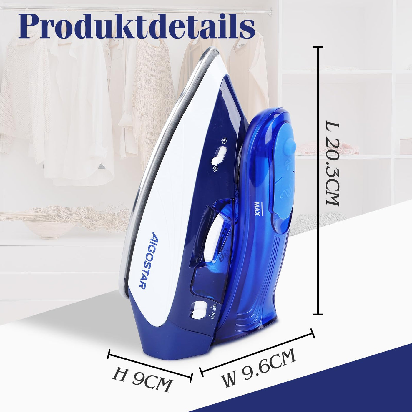 Aigostar Reise-Dampfbügeleisen Kleines Mini Dampf Bügeleisen Leichtes Reisebügeleisen Tragbar Faltbarer Griff Mehrere Temperaturstufen Reisedampfbügeleisen 1100W 80ml Wassertank